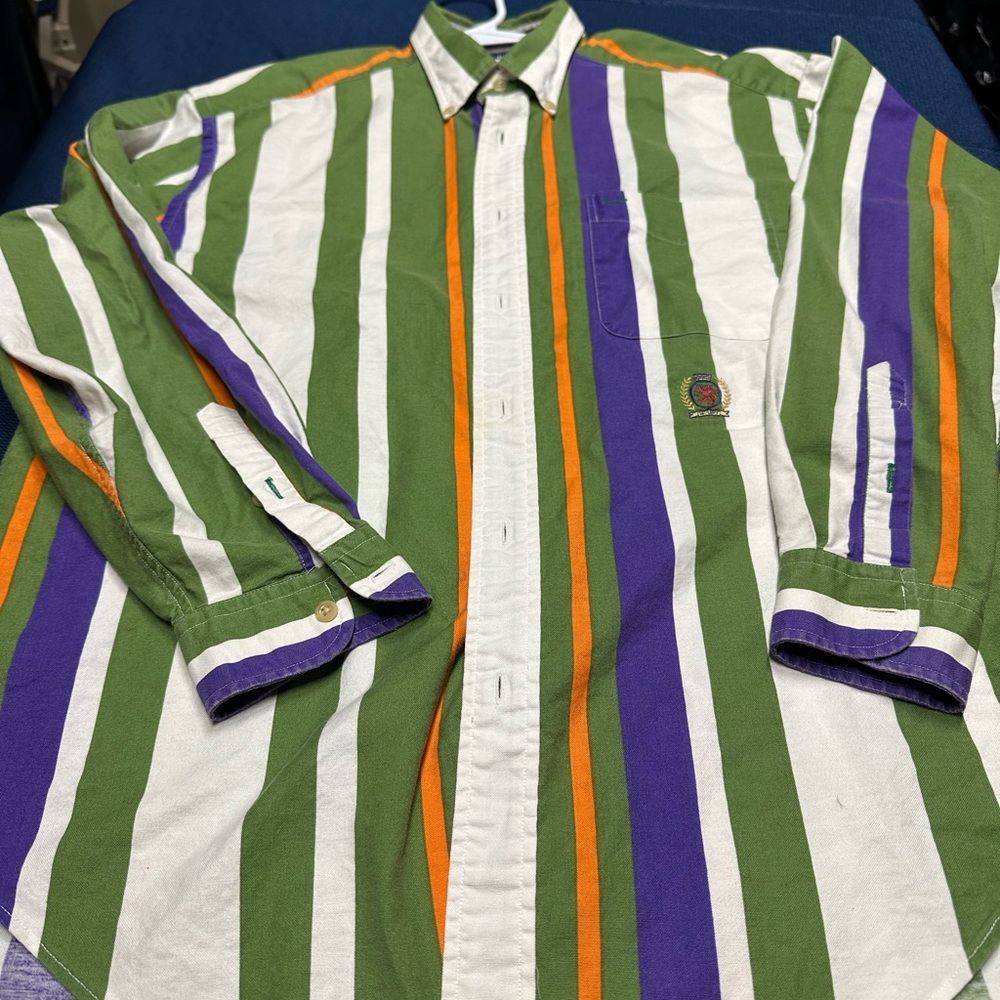 Striped Green, Purple, and Orange Men's Shirt